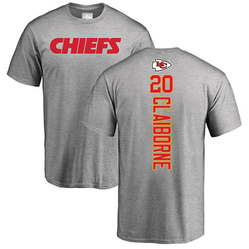 Men Kansas City Chiefs #20 Claiborne Morris Ash Backer T-Shirt